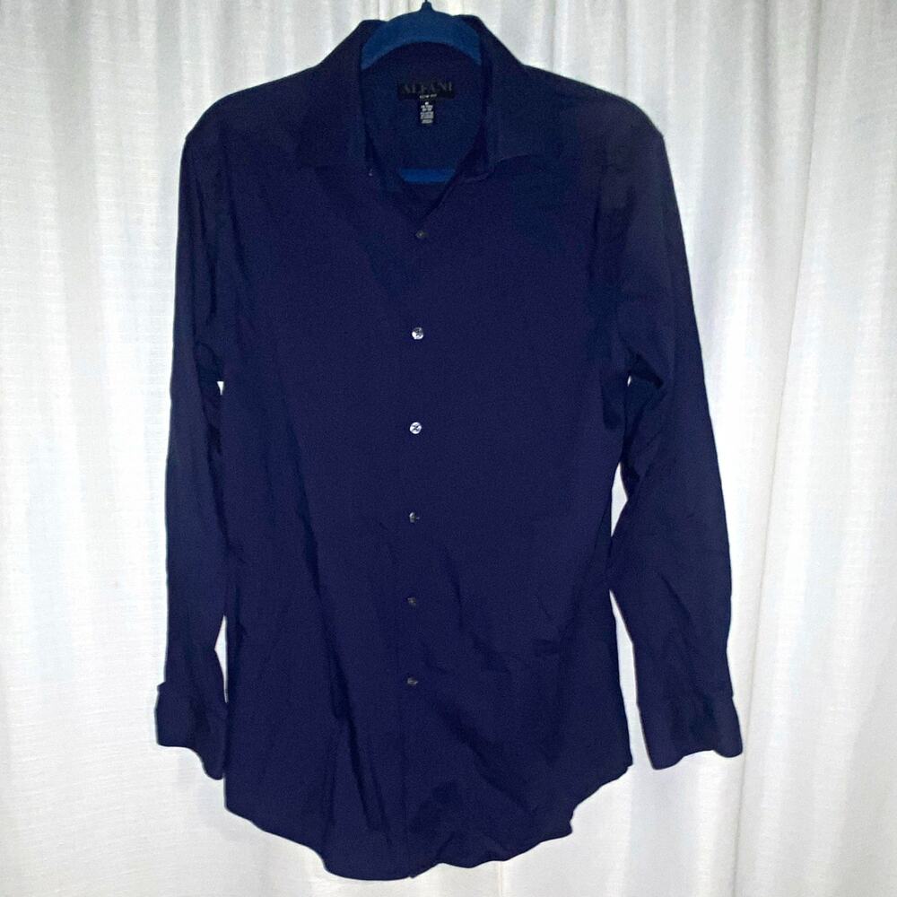 Alfani Slim Fit Purple Solid Stretch Dress Shirt 15-15.5 32-33 M